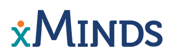 xMinds Logo - xMinds in teal and dark blue where the X looks like a person with an orange head; followed by the words Partnership for Extraordinary Minds